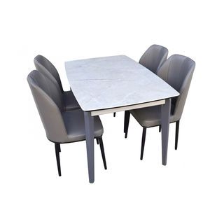DELICATO ชุดโต๊ะอาหารท็อปลายหินอ่อน 4 ที่นั่ง รุ่น GLOSSIO โต๊ะ: 130x80x75 ซม. เก้าอี้: 46x48x90 ซม. สีเทา