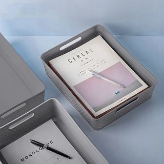 GOME ตะกร้าอเนกประสงค์ทรงเหลี่ยม รุ่น Waffle TG54161 ขนาด 25.5x32.5x8 ซม.(A4) สีเทา