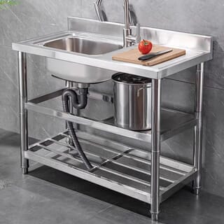 CLOSE อ่างล้างจานพร้อมขาตั้ง 1 หลุมมีที่พัก SUS304 MONSTER-100