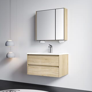 Verno ชุดเคาน์เตอร์อ่างล้างหน้าplywood พร้อมตู้กระจก 80x47x51.5 cm. รุ่น เมร่อน TG1-80 สีไม้ (½)