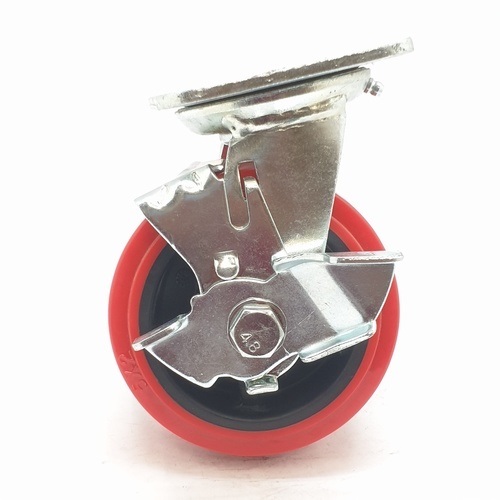 KAMPER ลูกล้อโพลียูรีเทน (PU) แป้นหมุน - มีเบรค รุ่น 1054-125B 5 นิ้ว