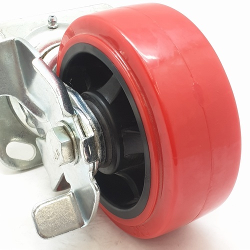 KAMPER ลูกล้อโพลียูรีเทน (PU) แป้นหมุน - มีเบรค รุ่น 1054-125B 5 นิ้ว