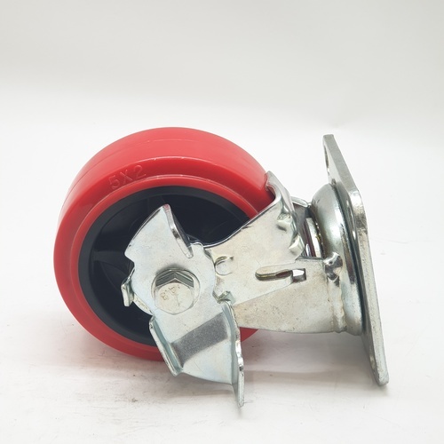 KAMPER ลูกล้อโพลียูรีเทน (PU) แป้นหมุน - มีเบรค รุ่น 1054-125B 5 นิ้ว