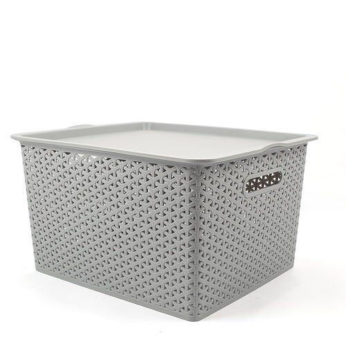 SAKU ตะกร้าพลาสติกมีฝา 35ลิตร ขนาด 42x36x25ซม. รุ่น TG54723B สีเทา