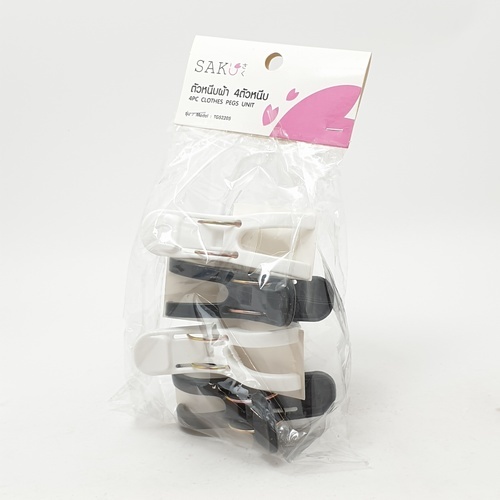 SAKU ตัวหนีบผ้า 4ตัวหนีบ ขนาด 8.5x3x6.2ซม. รุ่น TG52205 สีขาว ดำ บรรจุ 4 ชิ้น/แพ็ค