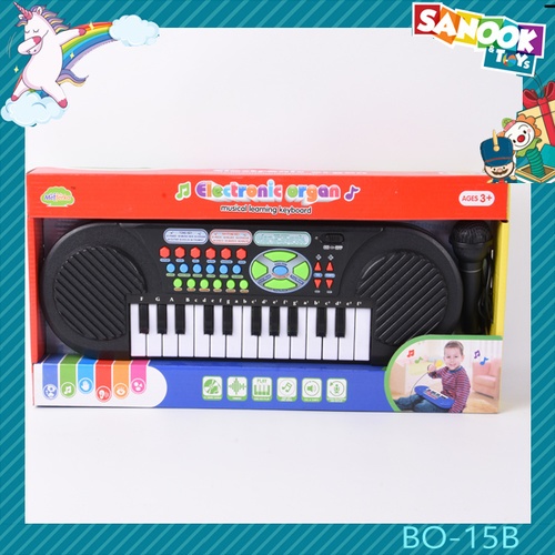 TOYS ของเล่นเปียโนคีย์บอร์ดไฟฟ้าพร้อมไมโครโฟน#BO-15B ขนาด 46x22x5 ซม.สีดำ