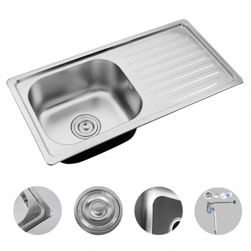 CROWN อ่างล้างจานขอบฝัง 1หลุมมีที่พัก 80x50x21 ซม. ST1-8050