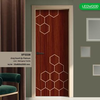 LEOWOOD ประตูไม้เคลือบเมลามีน DoorX Platinum ลาย 3 ขนาด 80x200 ซม. สีมะฮอกกานี