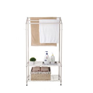 SAKU ราวพาดผ้าเหล็กพร้อมชั้นวาง 2 ชั้น FW-901372C ขนาด 70x35x135 ซม. สีเบจ