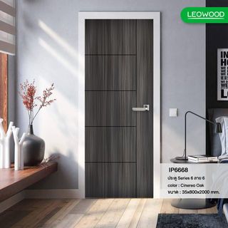 LWD ประตูไม้เคลือบเมลามีนภายใน iDoor S6 ลาย 06 สี Cinereo Oak ขนาด 3.5x80x200 ซม.