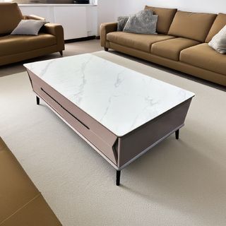 DELICATO โต๊ะกลางหน้าท็อปหินอ่อน รุ่น TARO ขนาด 130x70x42 ซม. สีเทาอ่อน