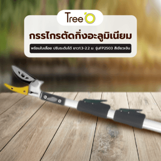 TreeO กรรไกรตัดกิ่งอะลูมิเนียม พร้อมใบเลื่อย ปรับระดับได้ ยาว1.3-2.2 ม. รุ่นFP2503 สีเขียวเงิน