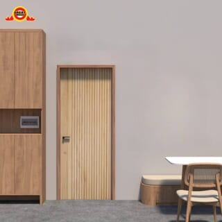 GREATWOOD ชุดประตูไม้มะฮอกานีเซาะร่องพร้อมวงกบ รุ่น FD002 (ไม้จริง) ขนาด 80x210 ซม. สีธรรมชาติ