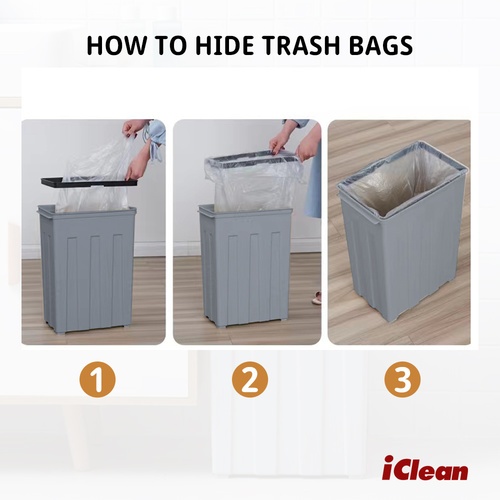 ICLEAN ถังขยะฝาสวิงทรงเหลี่ยม 30 ลิตร รุ่น XHL-4235-BG ขนาด 22×34.5×62.5 ซม. สีเทา