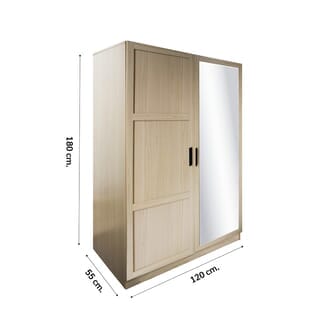 DELICATO ตู้เสื้อผ้า 4 ฟุต 1 บานกระจก 1 บานไม้ รุ่นอแมนด้า ขนาด 119x56x179 ซม.สีบีช