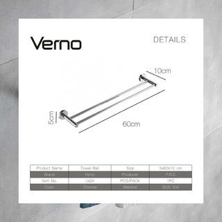 Verno ราวพาดผ้าแบบคู่สแตนเลส304 รุ่น เวนิส DFXWY-906-SL ยาว 60 ซม.