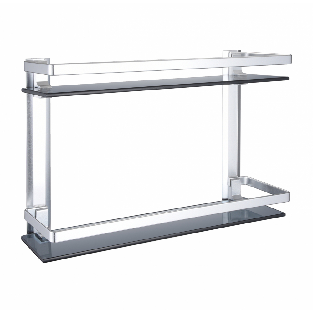 Verno ชั้นวางกระจกขอบอะลูมิเนียม ยาว 48 ซม. 2 ชั้น รุ่น PQS-BT-B40-2F สีดำ ขนาด 38x12x29 ซม.
