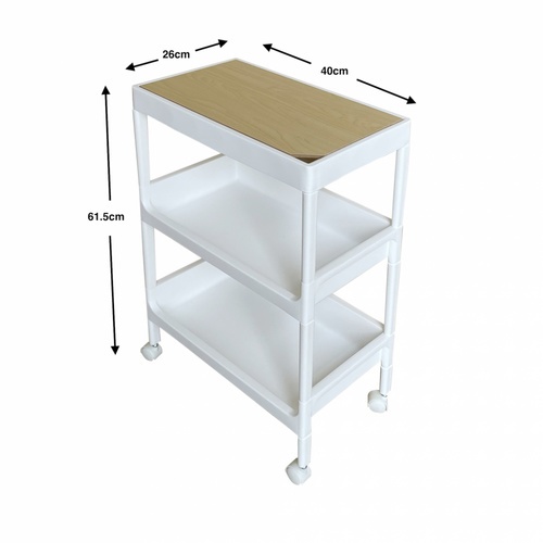 GOME ชั้นวางพลาสติกท็อปไม้ 3 ชั้น รุ่น GD615WH ขนาด 40X26X61.5 CM. สีขาว