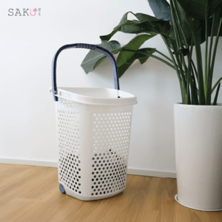 SAKU ตะกร้าล้อลากสูง มีหูหิ้ว60L รุ่น TG51166 ขนาด 50 x 38 x 62 สีขาว