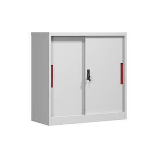 SMITH  ตู้เก็บเอกสารแบบทึบบานเลื่อน รุ่น Artie ขนาด 40x90x90ซม. สีขาว-แดง