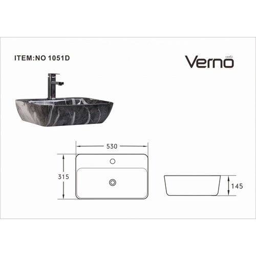 Verno อ่างวางบนเคาน์เตอร์ ขนาด 55x42x14cm รุ่น Black Carara marble VN-1051D สีดำ