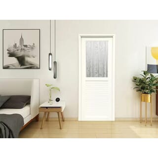 WELLINGTAN ประตูยูพีวีซีกระจกสกรีนลายต้นไผ่ (เฉพาะบาน) รุ่นJM-069 ขนาด 70x200ซม. สีขาว (เจาะลูกบิด)