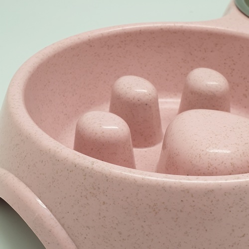 ชามคู่แบบทานช้าและสเตนเลส  รุ่น BP021 ขนาด 17×30.5×5ซม. สีชมพู  DUDUPETS