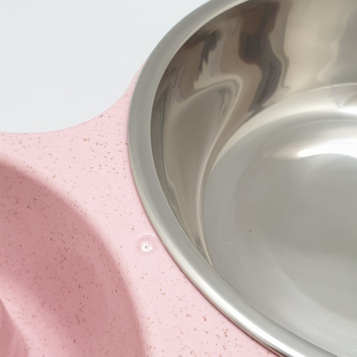 ชามคู่แบบทานช้าและสเตนเลส  รุ่น BP021 ขนาด 17×30.5×5ซม. สีชมพู  DUDUPETS