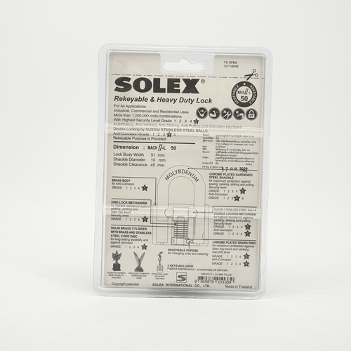 SOLEX กุญแจคล้อง รุ่น  MACH II L PLUS ขนาด50มม.