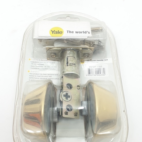 YALE กุญแจลิ้นตาย 2 ด้าน ทองเหลือง รุ่น DB-V8121US3 สีทองเหลืองเงา