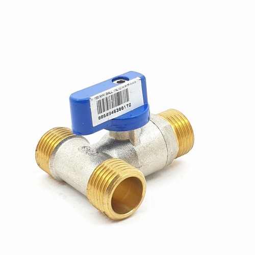 PP มินิบอลวาล์วสามทาง ทองเหลือง ผผผ. 1/2  รุ่น 30017