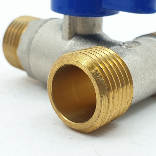 PP มินิบอลวาล์วสามทาง ทองเหลือง ผผผ. 1/2  รุ่น 30017