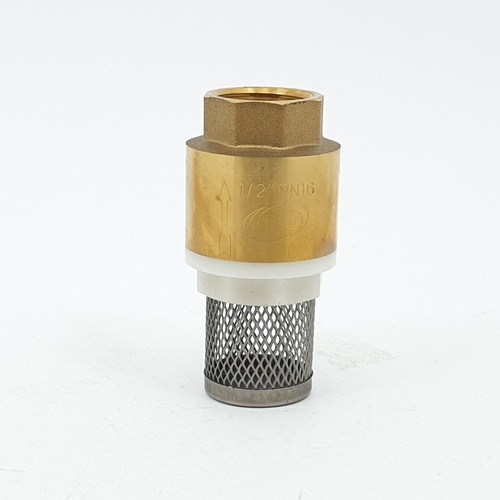 PP ฟุตวาล์ว สปริง 1/2 ทองเหลือง พร้อมตะแกรงสเตนเลส รุ่น 30022