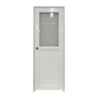 WELLINGTAN ประตู UPVC กระจกสกรีนลายหกเหลี่ยมพร้อมวงกบและบานพับ รุ่นJM-066 ขนาด 70x200ซม. สีขาว (เจาะลูกบิด)