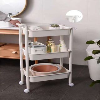 GOME รถเข็น 3 ชั้น มีมือจับ รุ่น 2385-BE ขนาด 32x47x89 ซม. สีเบจ