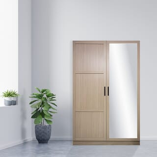 DELICATO ตู้เสื้อผ้า 4 ฟุต 1 บานกระจก 1 บานไม้ รุ่นอแมนด้า ขนาด 119x56x179 ซม.สีบีช