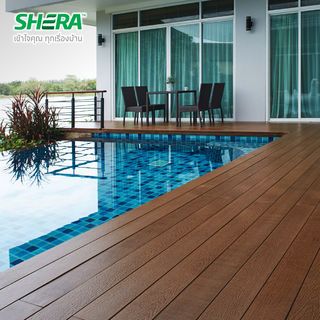 เฌอร่า ไม้พื้น คัลเลอร์ทรู รุ่นขอบวี ลายเสี้ยน 2.5x15x300ซม. สีสักทรายทอง