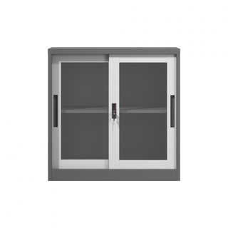 SMITH  ตู้เก็บเอกสารแบบกระจกบานเลื่อน  รุ่น Arlo ขนาด 40x90x90ซม. สีขาว-เทา
