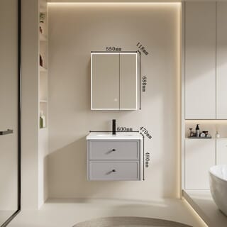 Verno ชุดเคาน์เตอร์อ่างล้างหน้าอะลูมิเนียม พร้อมตู้กระจก 60x47x48 cm. รุ่น คาร่า 6603-60 สีเทา (½)