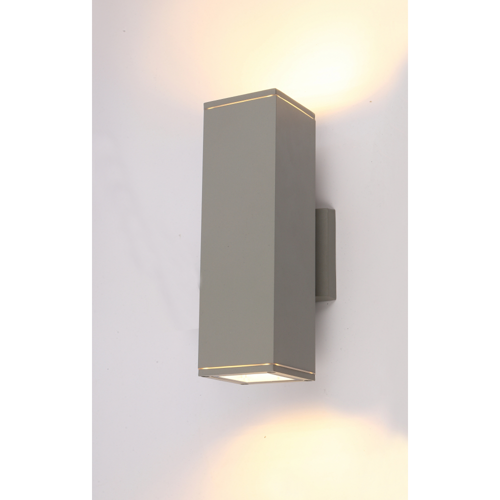 EILON โคมไฟติดผนังโมเดิร์น ทรงกระบอกสี่เหลี่ยม 2*E27 ขนาด 9x9x30cm IP65 รุ่น MVW026-D(G) สีเทา