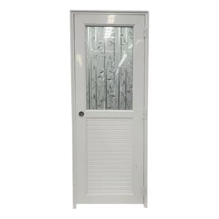 WELLINGTAN ประตูยูพีวีซีกระจกสกรีนลายต้นไผ่ (เฉพาะบาน) รุ่นJM-069 ขนาด 70x200ซม. สีขาว (เจาะลูกบิด)