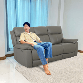 Relax studio โซฟาหนังแท้ปรับระดับไฟฟ้า 3 ที่นั่ง ขนาด 204x95-167x102 ซม. รุ่น Marina  สีเทาชาร์โคล