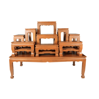 PST โต๊ะบูชา หมู่ 9 หน้า 7 นิ้ว แบบเรียบ สีสักทอง