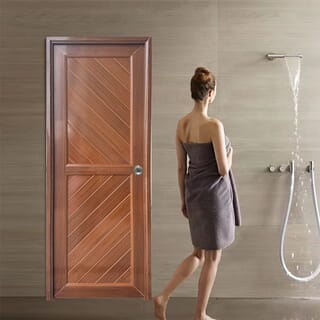 WELLINGTAN ประตูUPVC พร้อมวงกบบานพับ WK- P023 70x200ซม. สีสัก (เจาะลูกบิด)