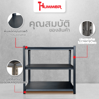 HUMMER ชั้นวางของอเนกประสงค์พื้นเหล็ก 3 ชั้น รุ่น SRFS-90BK ขนาด 90x40x90ซม. สีดำทราย