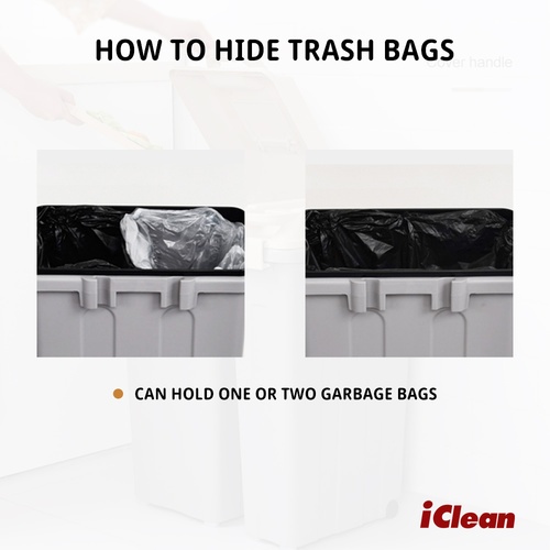 ICLEAN ถังขยะฝาปิดทรงเหลี่ยม 45 ลิตร รุ่น XHL-4248 ขนาด 24×31×61 ซม. สีเทา