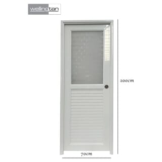 WELLINGTAN ประตู UPVC กระจกสกรีนลายหกเหลี่ยมพร้อมวงกบและบานพับ รุ่นJM-066 ขนาด 70x200ซม. สีขาว (เจาะลูกบิด)