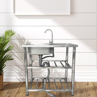 CLOSE อ่างล้างจานพร้อมขาตั้ง 1 หลุมมีที่พัก รุ่น GRACIA-75