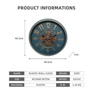 COZY นาฬิกาแขวนผนัง  รุ่น JULIUS  ขนาด 40.5x40.5x7 ซม.  สีน้ำเงิน