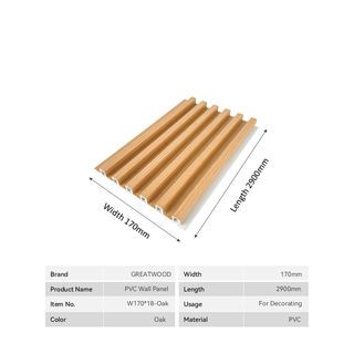 GREAT WOOD ไม้ฝ้าระแนง PVC รุ่นW170*18 ขนาด 170x18x2900 มม. สีOak